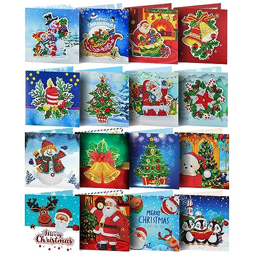 UEB 16Pcs DIY 5D Diamond Painting Grußkarte Diamant Malerei Karten Weihnachten Geburtstag Karte Weihnachtskarte Diamant Stickerei Kits (16Pcs A) von UEB