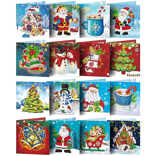 UEB 16Pcs DIY 5D Diamond Painting Grußkarte Diamant Malerei Karten Weihnachten Geburtstag Karte Weihnachtskarte Diamant Stickerei Kits (16Pcs B) von UEB