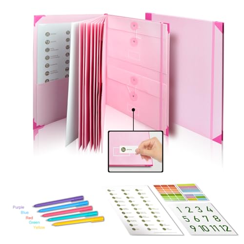 in Case I Go Missing Super Useful Binder, Folio Datei Organizer mit Taschen & Etiketten, A4 Wichtiger Dokumententasche Ordner für Pässe, Schularbeit, Sozialversicherungskarten, Geburtsurkunde (Rosa) von UEME