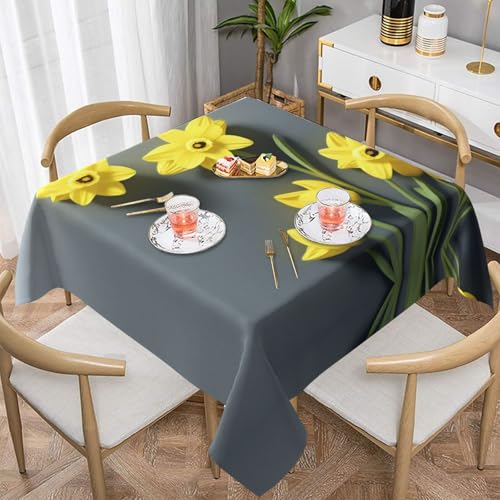 UENFFKDAP Quadratische Tischdecke mit Narzissen-Blume, wasserdicht und waschbar, für drinnen und draußen, geeignet für Partys, Picknicks, Essen und Gärten von UENFFKDAP