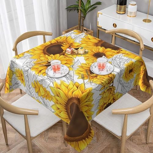 UENFFKDAP Quadratische Tischdecke mit Sonnenblumen-Druck, wasserdicht und waschbar. Tischdecken für drinnen und draußen sind geeignet für Partys, Picknicks, Essen und Gärten von UENFFKDAP