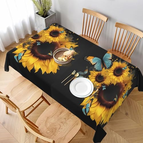 UENFFKDAP Rechteckige Tischdecke mit Schmetterlingen und Sonnenblumen, wasserdicht und waschbar, für Restaurants, Partys und Küchen, 152 x 228 cm von UENFFKDAP