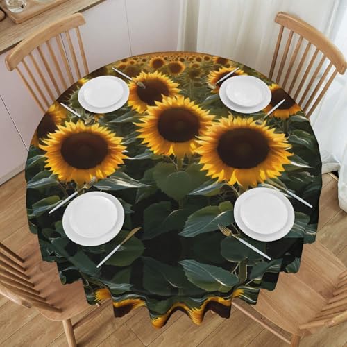 UENFFKDAP Tischdecke mit Sonnenblumen-Motiv, rund, wasserdicht, waschbar und wiederverwendbar, für Restaurants, Partys, drinnen und draußen, 152 cm von UENFFKDAP