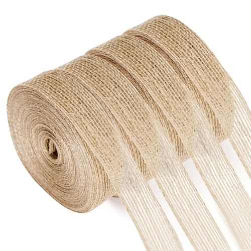 40M Juteband, 4 Roll Sackleinen Band Dekoband Burlap Vintage Geschenkband 2cm Breit Bänder zum Basteln Jute-Rolle für DIY Handwerk Verpackung Hochzeitdeko Blumenstrauß von UEPOA