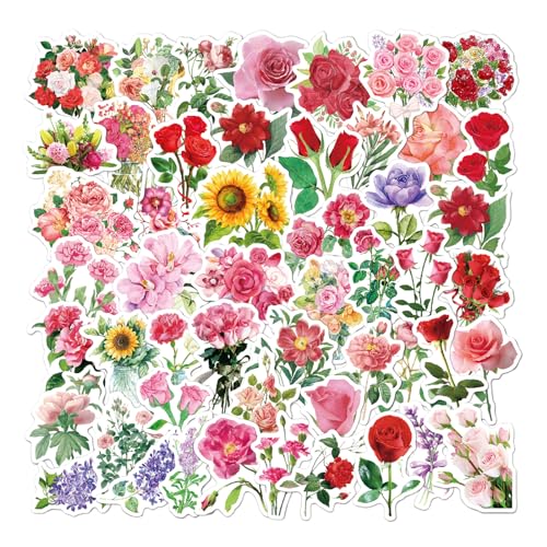 Aufkleber Blumen, 110 Stück Sticker Blumen Scrapbooking Wasserfeste Stickers Aufkleber Selbstklebend Farbenfroh DIY Dekopapier Klebeaufkleber für Albumhandwerk Fotoalbum von UEPOA