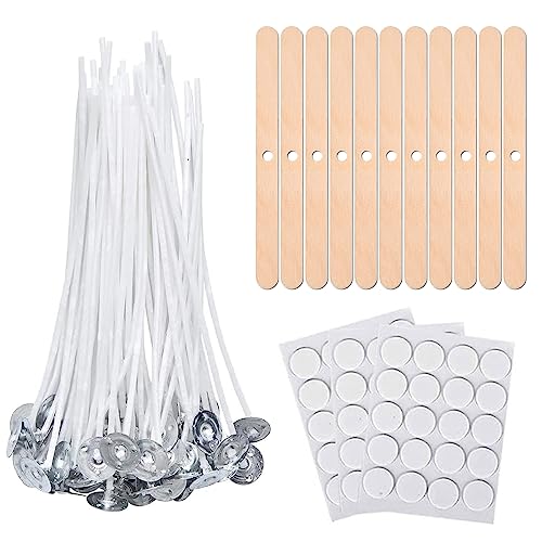 Kerzendocht, 113 Stück Kerzen Dochten Set Cotton Candle Wick 100 Kerzendochte mit Metallbasis Dochthalter 10 Holzstützen 3 Dochtaufklebern für DIY Kerzenherstellung von UEPOA