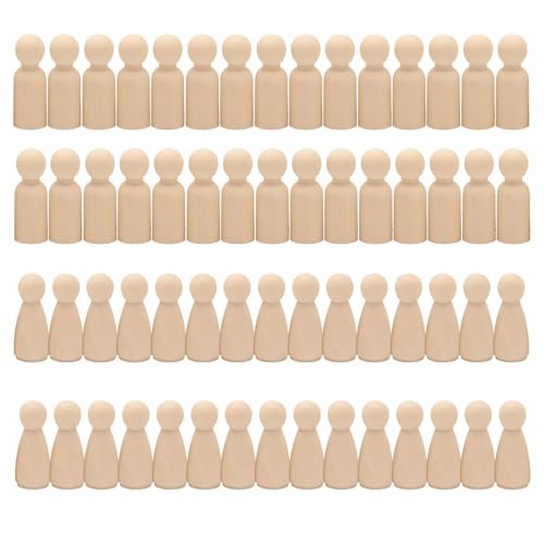 Spielfiguren Holz, 60 Stück Holzfiguren zum Bemalen Puppen Holzfiguren Deko Mensch Holzkegel Figuren Rohlinge Figurenkegel Peg Dolls für DIY Dekoration Bemalen Basteln von UEPOA