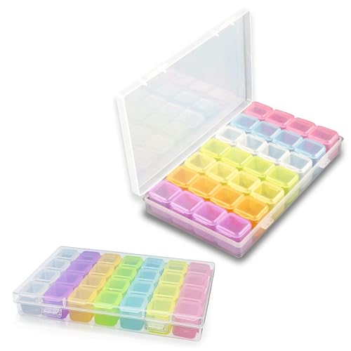 UEPOA 2 Stück Diamond Painting Aufbewahrungsbox, Sortierboxen für Kleinteile 28 Grids Removable Organizer Box Kunst Aufbewahrung Behälter für DIY Schmuck Strass Perlen von UEPOA