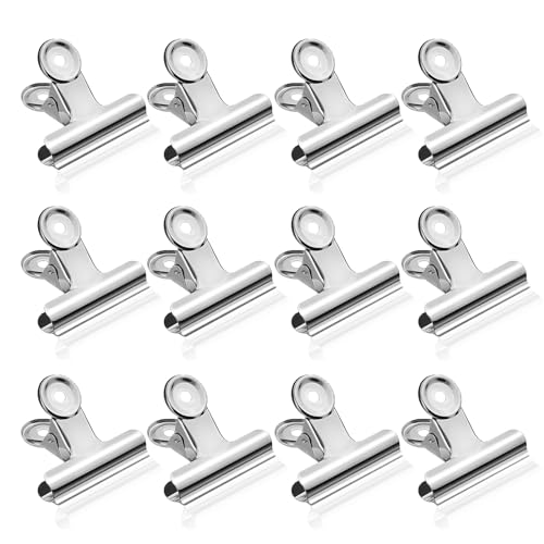 Verschlussklammern, 12 Stück Metallclip Tütenclips Tütenklammern Edelstahl Verschlussclips Lebensmittel Bulldog Clips Büroklammern für Fotos Küchen Dokumente (Silber) von UEPOA