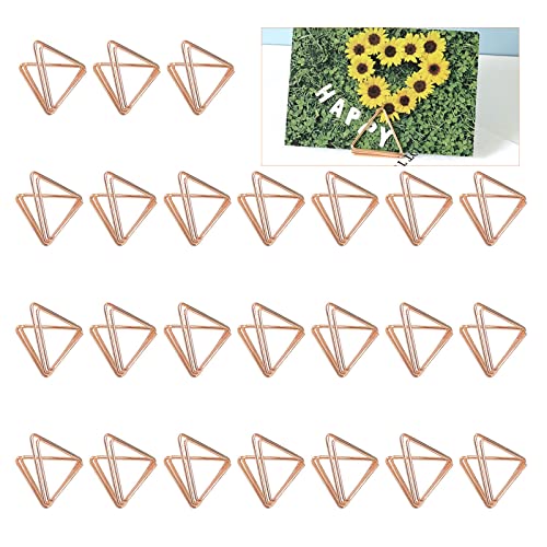 UFURMATE Bilderständer Clips, 24 Stücke Dreiecksform Tischkartenhalter Einzigartige Rose Gold Tischkarten Clip Stabile Foto Bilderkarten Display Ständer Für Party, Hochzeit (Roségold-Dreieck) von UFURMATE