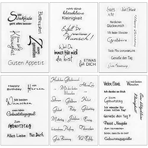 Silikonstempel Deutsche Set,Clear Stamps Deutsche Sprüche,Geburtstag Stempel,Silikon Clear Stempel für DIY Bullet Journal Scrapbooking Fotoalbum Kinder Stempelset (6 Blätter) von UGBO