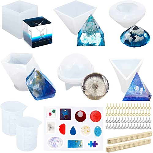 UGBO Epoxidharz Formen Set Resin Gießharz Silikonform Silikonformen Epoxidharz Kunstharz Formen Sphärische Kubische Pyramide Diamant Schmuck Selber Machen Harz-Kits für Anfänger 7 Stück von UGBO