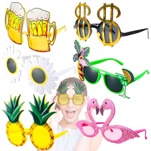 UGBO Party Brillen Lustige Brille Hawaiian Tropical Sonnenbrillen Partybrille Set Kostüm Party Sonnenbrille für Strand Thema Dekoration Party Zubehör Foto Requisite 6 Paar von UGBO