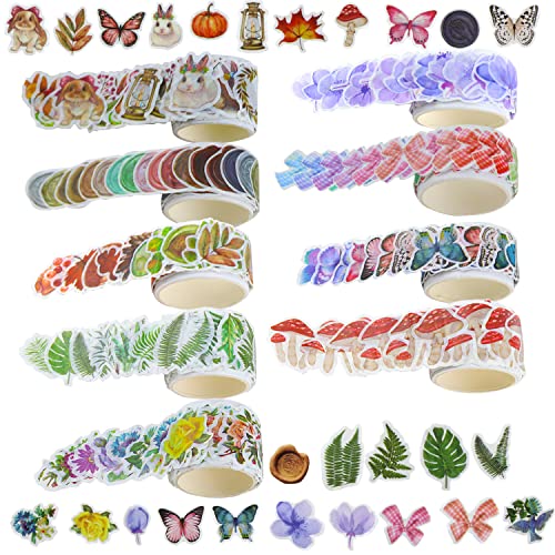 UGBO Washi Tape Set Masking Dekoratives Klebeband Vintage Washi Tape Sticker Buntes Blumenblütenblatt Pilze Tiere für DIY Handwerk Scrapbooking Bullet Journals Planer 9 Rollen von UGBO