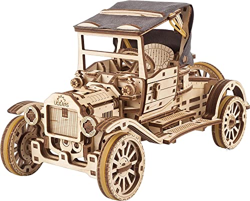 UGEARS 3D Puzzle Holzbausatz Auto - Retro Spielzeugauto Modellbausatz Erwachsene und Kinder - 3D Holzpuzzle Modellbau Auto mit Faltdach und 4-Zylinder-Motor - Detailliertes Mechanisches Modellauto von UGEARS