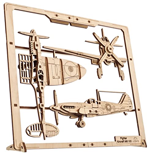 UGEARS Kampfflieger 2.5D Puzzle - Flugzeug Modelle Holzpuzzle - Originale Modellbau Flugzeug Wanddekoration - Holzbausatz für Luftfahrtbegeisterte Puzzle 3D und Modellbau Fans von UGEARS