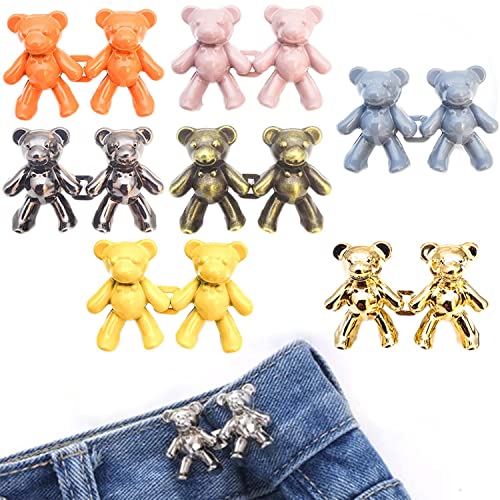 Adjustable Waist Buckle Extender, 7 Pairs Cute Bear No-Sew Button, Waist, Jeans, Instant-Knöpfe, Hosen Ersatz , Alloy Abnehmbare Knöpfe, for Skirt Pant Jeans von UGIF