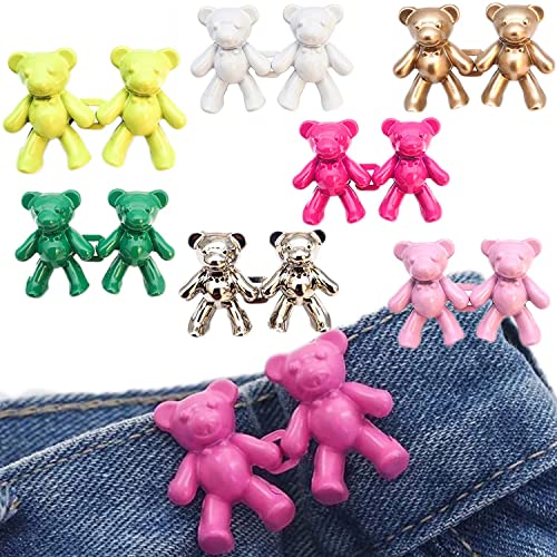 Adjustable Waist Buckle Extender, 7 Pairs Cute Bear No-Sew Waist Button, Bear Waist Buckle, Jeans Knöpfe, No Sew Instant-Knöpfe, Hosen Ersatz Knöpfe, Alloy Abnehmbare Knöpfe, for Skirt Pant Jeans von UGIF