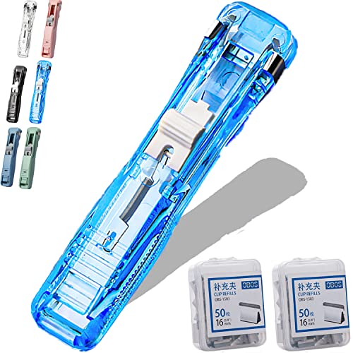 UGIF Reusable Creative Stapler, Klammerloses Heftgerät, mit 100 Stück Wiederverwendbare Heftklammern, Bindewerkzeuge, Tragbarer, Nadelloser Hefter, Für Büro, Schreibtisch, Schulbedarf, Blue von UOOTPC