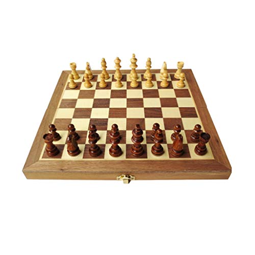 Schachspiel, zusammenklappbares Standard-Schachspielbrett aus Holz mit handgefertigten Holzfiguren und Aufbewahrungsfächern für Schachfiguren, Schachgeschenke von UGKSBDVJK