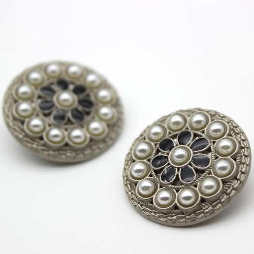 Blazer-Knöpfe, Knöpfe zum Nähen, Perlen-Blumen-Metallknöpfe, raue Blume, Metall, Perlenknöpfe, Perlenknöpfe, DIY-Nähzubehör, Silber-Schwarz, 25 mm, 10 Stück von UGUGU