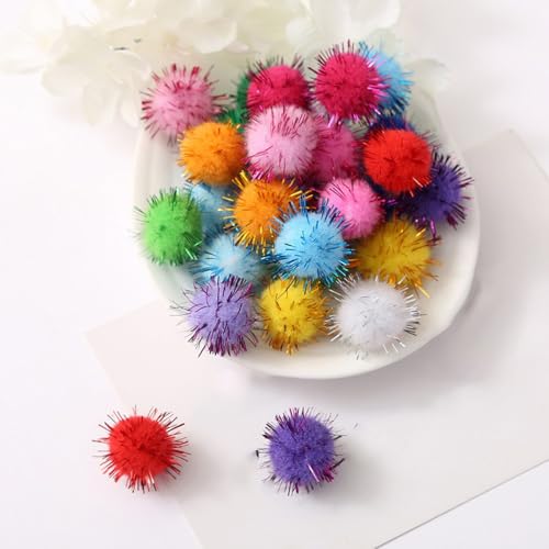 Pompons aus Kunstfell, 15 mm, glitzernde Plüschbälle, bunte Pompons zum Basteln, Plüschbälle, Pompons, Plüschbälle, Pompons für Bastelarbeiten, kreative Bastelarbeiten, Weihnachten, von UGUGU