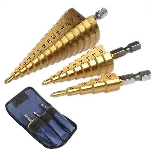 Stufenbohrer, Bohrer for Metall, Hartmetall-Stufenbohrer HSS, titanbeschichteter Stufenbohrer, Bohren, Elektrowerkzeuge for Metall, Hochgeschwindigkeitsstahl, Holz, Lochschneider, Kegelbohrer(3pcs Set von UGZPWQLNX