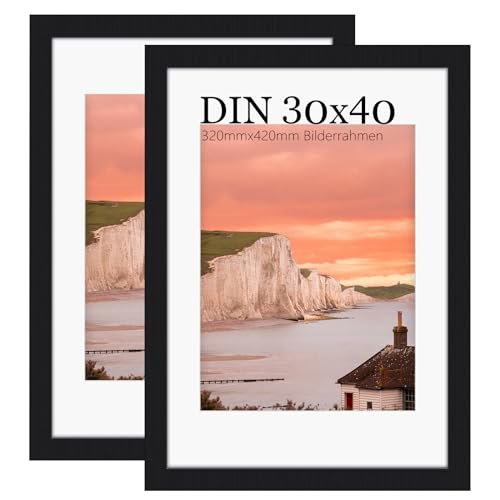 UHOUSEST Bilderrahmen 30x40, Fotorahmen 30x40 cm Bilder, schwarzes Holz Fotorahmen Matte und Plastikglas Tischplatte und Wandmontage, Posterrahmen elegantes klassisches Design(2er-Set) von UHOUSEST