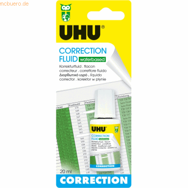 6 x Uhu Korrekturfluid Correction Fluid auf Wasserbasis 20 ml weiß von UHU