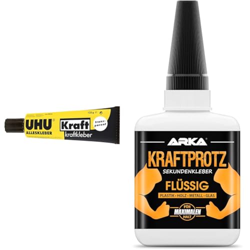 UHU Alleskleber Kraft Tube & 50 g Sekundenkleber extra stark | Inkl. Anti-Austrocknungs-Spitze | KRAFTPROTZ | Flüssiger Superkleber | Universell verwendbar zum Kleben von Plastik von UHU