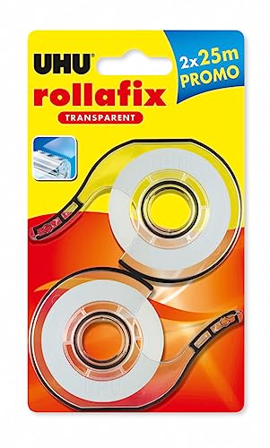 UHU Rollafix Klebeband, transparent, vergilbt nicht, 2 Stück mit Nachfüllpackung, 25 m x 19 mm von UHU