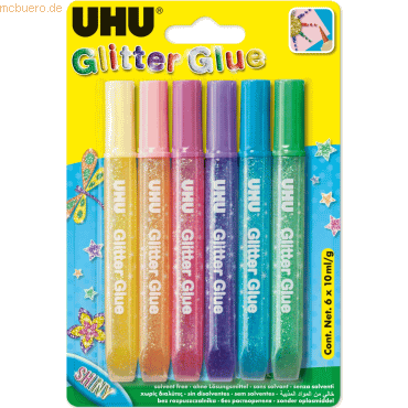 10 x Uhu Glitzerkleber Creative Glue 'Shiny' 6x10ml VE=6 Farben von UHU