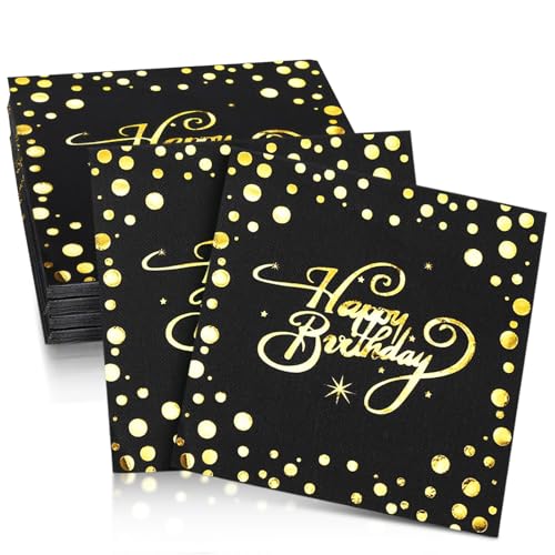 Pack of 40 50 Geburtstag Mann,Napkins,Happy Birthday Servietten Schwarz Gold,Birthday Party Decoration for Boys and Girls (33 x 33 cm) von UICCVOKK