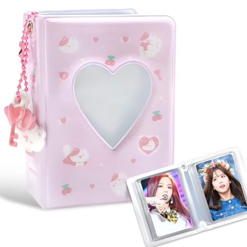 40 Taschen Mini Fotoalbum, Kpop Photocard Binder Holder Fotokartenhalter Photo Album für 3 Zoll Fotopapier Fotokartenhalter Aufbewahrung fotoalbum zum einstecken Liebesherz Fotohüllen (‎Rosa) von UICCVOKK