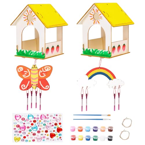 UICCVOKK 2 Stück Vogelhaus Zum Bemalen Für Kinder, Holz Ostergeschenke Kinder, Vogelhaus Bemalen Kit Für Ostergeschenke, Garten Birdhousepuzzle Machen Bastelset, Diy Ostern Deko Bausatz Für 4 Jahre von UICCVOKK