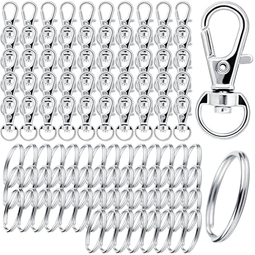 100 Stück Schlüsselringe Karabinerhaken Klein Schlüsselanhänger Basteln Selber Machen Ringe Keychains Key Ring Karabinerhaken mit Drehgelenk für DIY Schlüssel Anhänger Basteln Schlüsselringe Silber von UIEHII