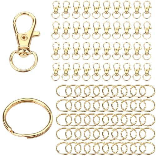 Schlüsselringe Karabinerhaken Klein Schlüsselanhänger Basteln Selber Machen Ringe Keychains Key Ring Karabinerhaken mit Drehgelenk (Gold 100pcs) von UIEHII