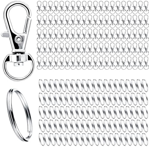 Schlüsselringe Karabinerhaken Klein Schlüsselanhänger Basteln Selber Machen Ringe Keychains Key Ring Karabinerhaken mit Drehgelenk (Silber 200pcs) von UIEHII