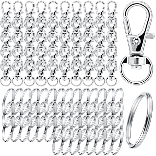 UIEHII 100 Stück Schlüsselringe Karabiner Schlüsselanhänger Ringe Basteln Selber Machen Karabinerhaken Klein mit Drehgelenk Schlüsselkarabiner Key Ring Metall für DIY Keychain Anhänger Basteln Silber von UIEHII