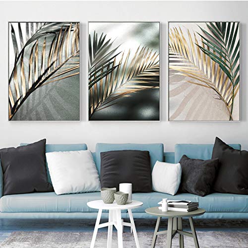 UIGJIOG Bilder Golden Palm Leaf Plant Leinwand Malerei, Nordic Wand-Kunst-Poster Print Skandinavische Dekoration Bild Artwork Home Decor,50x70cm No Frame von UIGJIOG