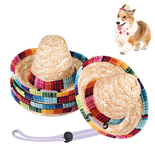 UIHOL Mexikanische Mini-Sombrero-Hüte, 16,3 cm, verstellbar, Cinco de Mayo Fiesta, Strohhut für Partygeschenke, Dekorationen, Kinder, Erwachsene, Haustiere, 5 Stück von UIHOL