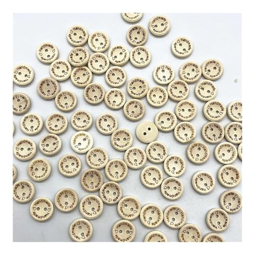 UIJIQX Holzknöpfe, 15 mm, verschiedene Stile, gemischte Holzknöpfe, rund, monogrammiert, Liebe, Scrapbooking, für Hochzeitsdekoration, Nähen, 100 Stück (41) von UIJIQX