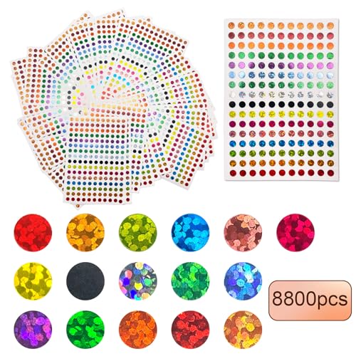 UILYNIU 50 Blatt Glänzende Kreis Dot Aufkleber Sparkle Farbcodierung Etiketten Laser Bunte Kreis Dot 16 Farben Kleine Runde Punkt Aufkleber Büro, Schule, Kalender, Karten-Aufkleber von UILYNIU