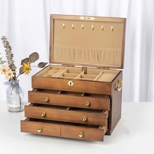 UINGBPXT Schmuck Schatullen Schmuck Fall Antike Schloss Schmuck Lagerung Holz Schmuck Box Organizer Schmuckschatulle Samt Mit Schloss Tragbare Schmuck Fall Geräumige von UINGBPXT