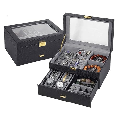 UINGBPXT Schmuckschatullen Schmuck Box Organizer Leder Schmuck Fall Mit Schublade Schmuck Lagerung Transparent Top Cover Schmuck Organizer Schmuck Box Geräumig von UINGBPXT