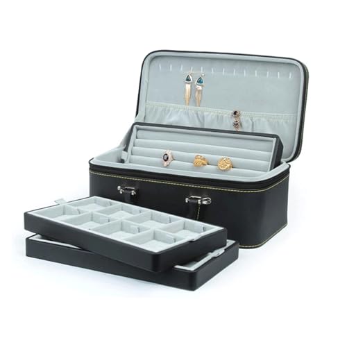 UINGBPXT Schmuckschatullen Schmuck-Boxen 1 stücke Leder Schmuck Box Organizer mit Griff und Reißverschluss Schmuckschatulle Große Kapazität Einfache Schmuck Lagerung Geräumig von UINGBPXT