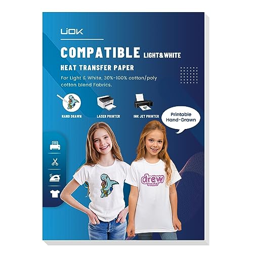 UIOK Bügelfolie zum Bedrucken, Transferpapier Bügelfolie für Helle Textilien A4X15 Blatt Transferpapier zum Aufbügeln,T-Shirt Folie zum Aufbügeln für Handbemalt Tintenstrahldrucker & Laserdrucker von UIOK