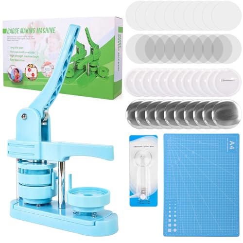 UIOK Buttonmaschine, Blau Button Maker 58mm Buttons Selber Machen,Buttons Buttonmaschine Abzeichen Macher Maschine mit 100 Zubehörteilen & Kreisschneider, Knopfmachermaschine für Kinder DIY-Geschenke von UIOK