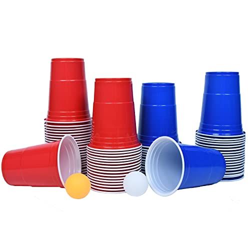 UISEBRT Beer Pong Becher Bierpong Partybecher Set mit 100 Kunststoff Becher 10 Bällen Wiederholbare Trinkbecher für Weihnachten Party Geburtstag Festivals Hochzeit Camping von UISEBRT