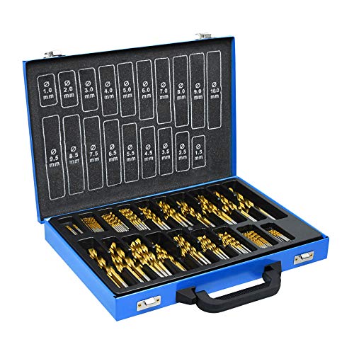 UISEBRT Bohrer Set metall 170-teilig - Profi Metallbohrer Set Titan-bohrersatz Steinbohrersatz Handbohrmaschine Spiralbohrer in 1-10 mm für Holz, Metall und Kunststoff DIN 338, HSS Cobalt von UISEBRT